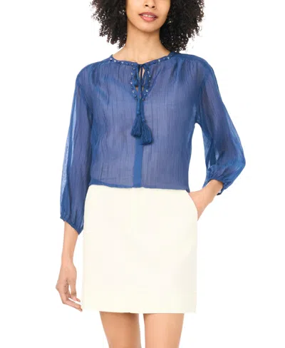 Macy's Vince Camuto Women's V-neck Peasant Blouse,  Exclusive In Blue