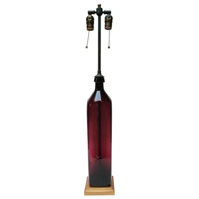 Pre-owned Macy's Vintage Blown Amethyst Glass Table Lamp With Enameled Metal Double Socket In Purple