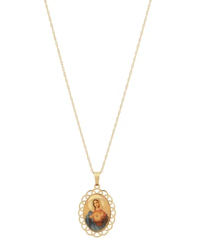 Macy's Virgin Mary Medallion & Prayer 18" Pendant Necklace In 10k Gold