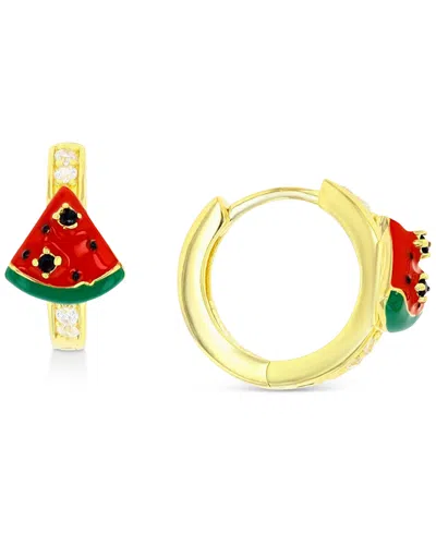 Macy's Watermelon Enamel Hoop Earrings In 14k Gold Over Sterling Silver, 1/2"