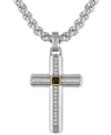 Macy's White & Black Diamond Cross 22" Pendant Necklace (1/6 Ct. T.w.) In Stainless Steel In Gray