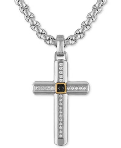 Macy's White & Black Diamond Cross 22" Pendant Necklace (1/6 Ct. T.w.) In Stainless Steel In Gray