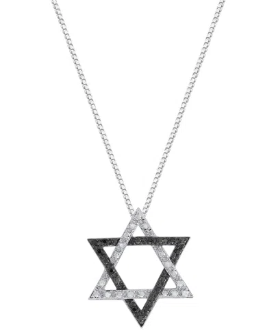 Macy's White And Black Diamond Star Of David Pendant Necklace (1/6 Ct. T.w.) In Sterling Silver