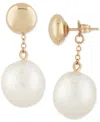 Macy's White Baroque Pearl (12mm) Flat Ball Drop Earrings In 14k Yellow Gold In Gold