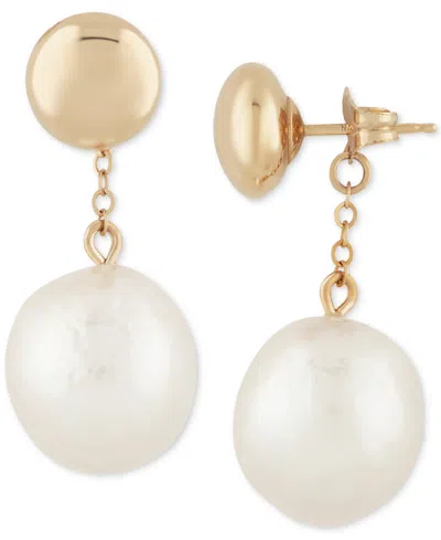 Macy's White Baroque Pearl (12mm) Flat Ball Drop Earrings In 14k Yellow Gold
