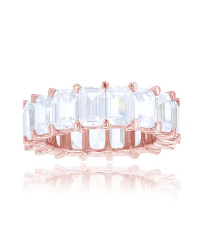 Macy's White Cubic Zirconia Eternity Band In 14k Rose Gold Plated Sterling Silver In Pink
