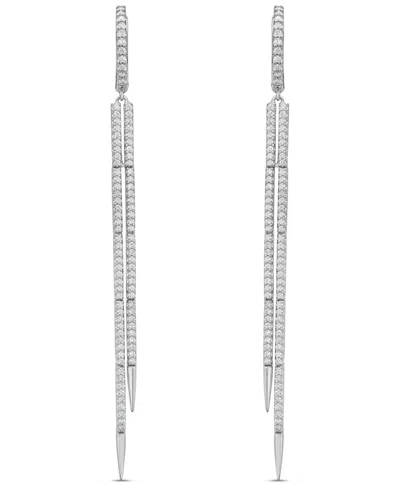 Macy's White Diamond (1 Ct. T.w.) And Sapphire (0.03 Ct. T.w.) Earrings In 10k White Gold In Silver