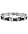 Macy's White Diamond And Black Plated Bracelet (1/5 Ct. T.w.) In Stainless Steel In Silver