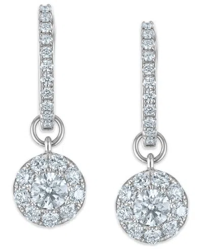 Macy's White Diamond Drop Hoop Earrings (1.15 Ct. T.w.) In 14k White Gold In Metallic
