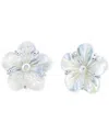 Macy's White Mother Of Pearl & Cultured Freshwater Pearl (5mm) Flower Stud Earrings In Sterling Silver In Sterling Silver