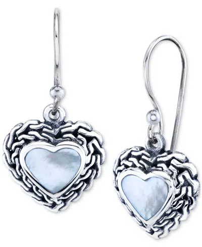 Macy's White Mother Of Pearl Heart Drop Earrings In Sterling Silver