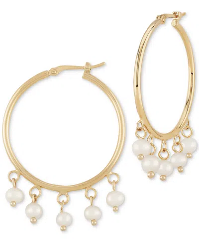 Macy's White Pearl (3mm) Drop Hoop Earrings In 14k Yellow Gold