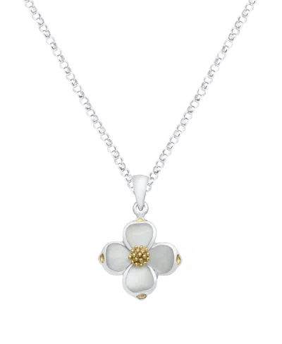 Macy's White Pearl Dogwood Pendant Necklace In Sterling Silver In Gray