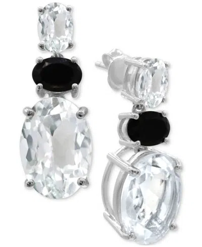 Macy's White Quartz (11 Ct. T.w.) & Onyx Three-stone Drop Earrings In Sterling Silver In Neutral