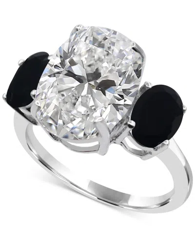 Macy's White Quartz 4-3/4 Ct. T.w. And Black Onyx 2-7 X 5mm Oval Statement Ring In Sterling Silver