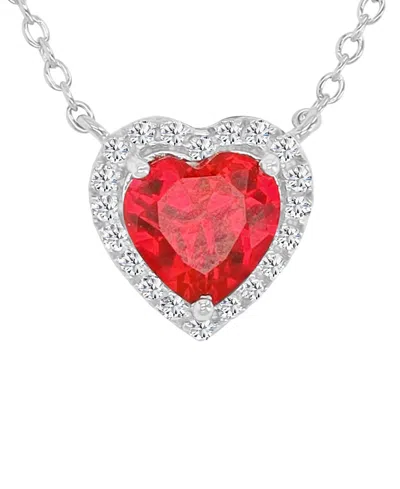 Macy's White Sapphire (0.12 Ct. T.w.) Necklace In Rhodium Over Sterling Silver In Red