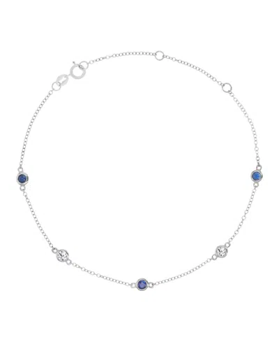 Macy's White Sapphire (0.45 Ct. T.w.) & Blue Sapphire (0.45 Ct. T.w.) Bezel Bracelet In 14k White Gold In Metallic
