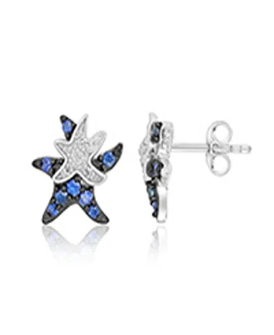 Macy's White Sapphire And Created Blue Sapphire Duo Starfish Stud Earrings In Rhodium Over Sterling Silver