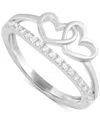 Macy's White Topaz 1/4 Ct. T.w. Double-heart Promise Ring In Sterling Silver In Silver