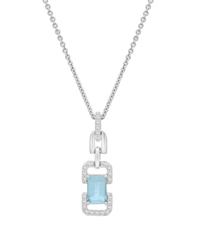 Macy's White Topaz (1/6 Ct. T.w.) And Blue Topaz (5/8 Ct. T.w.) Drop Pendant Necklace In Sterling Silver In Metallic