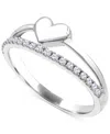 Macy's White Topaz & Polished Heart Split Shank Ring (1/4 Ct. T.w.) In Sterling Silver In White