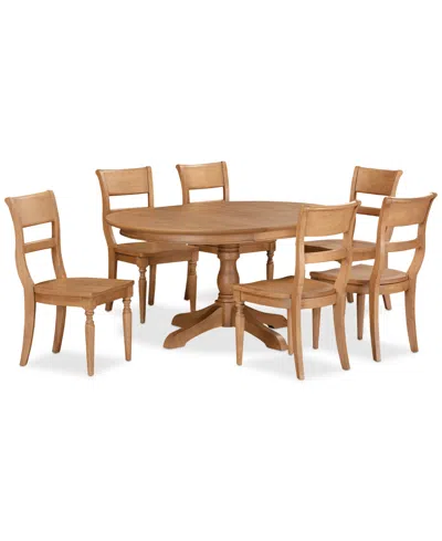 Macy's Willowmere 7-pc. Dining Set (round Table & 6 Wood Chairs) Created For . In Transparent