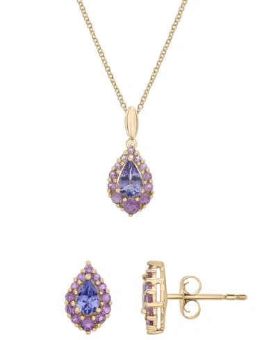 Macy's Women's 2-piece Set Tanzanite (1-3/8 Ct. T.w.) And Amethyst (5/8 Ct. T.w.) Pendant Neckless With Mat In Purple