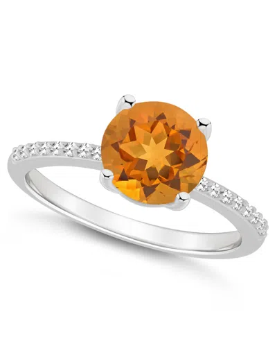 Macy's Women's Citrine (1-3/4 Ct.t.w.) And Diamond (1/10 Ct.t.w.) Ring In Sterling Silver