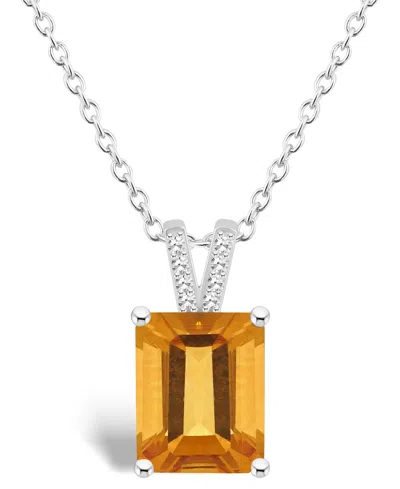 Macy's Women's Citrine (3-1/6 Ct.t.w.) And Diamond Accent Pendant Necklace In Sterling Silver