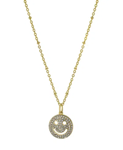 Macy's Women's Clear Crystal Smiley Face Pendant Necklace In Gold