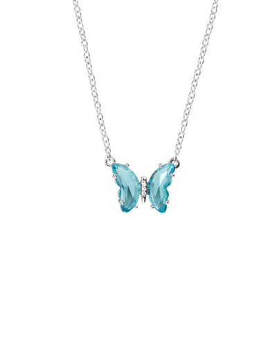 Macy's Women's Crystal Butterfly Necklace In Light Aqua