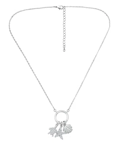 Macy's Women's Cubic Zirconia 5/8ct. T.w. Turtle, Starfish And Clamshell Charm Holder Necklace In Silver