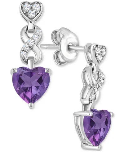 Macy's Women's Heart Infinity Earrings In Sterling Silver In Purple