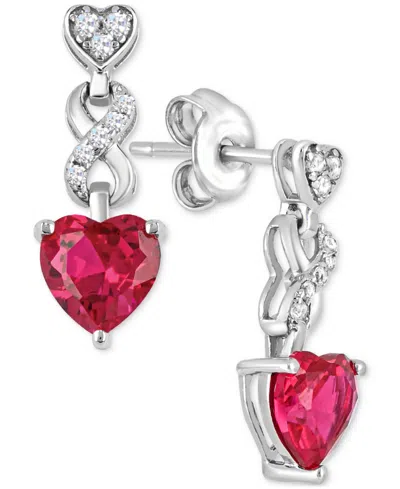 Macy's Women's Heart Infinity Earrings In Sterling Silver In Red
