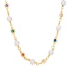 Macy's Women's Imitation Pearl And Stimulated Gemstones Necklace In Gold
