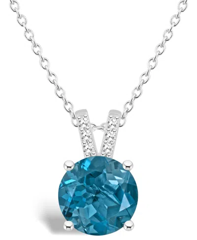 Macy's Women's London Blue Topaz (2-2/5 Ct.t.w.) And Diamond Accent Pendant Necklace In Sterling Silver