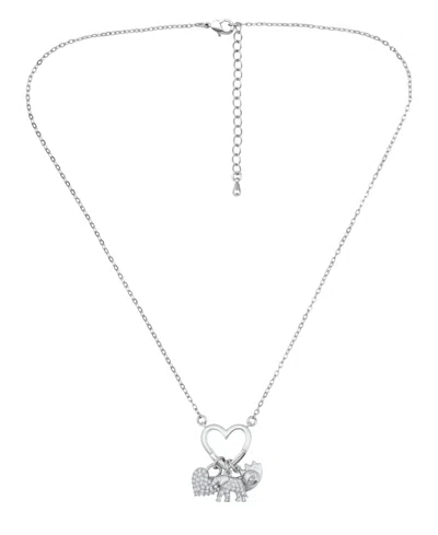 Macy's Women's Pave Cubic Zirconia Charm Holder Necklace With Evil Eye, Heart, And Elephant Charm Necklaces In Silver