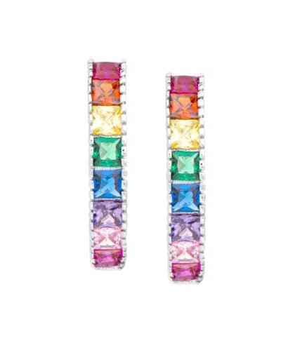 Macy's Women's Rainbow Hoop Earrings In Silver