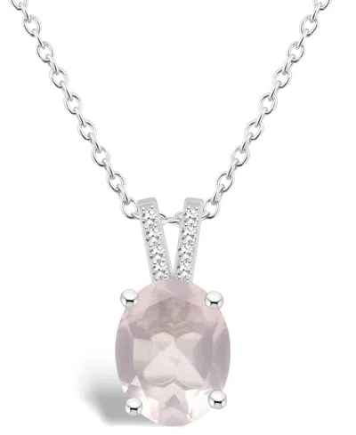 Macy's Women's Rose Quartz (2-1/2 Ct.t.w.) And Diamond Accent Pendant Necklace In Sterling Silver