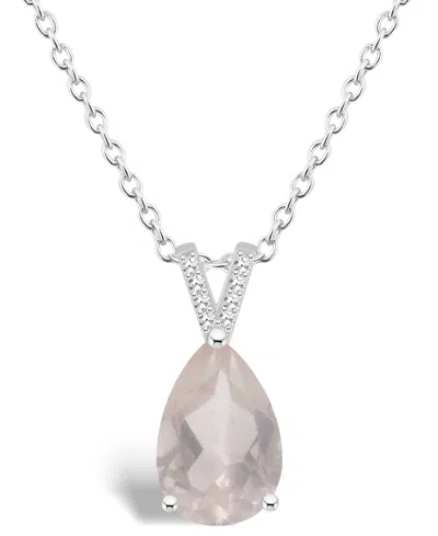 Macy's Women's Rose Quartz (2-3/4 Ct.t.w.) And Diamond Accent Pendant Necklace In Sterling Silver