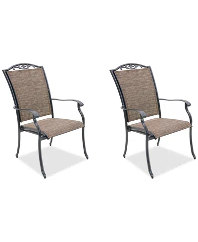 Macy's Wythburn Mix And Match Filigree Sling Outdoor Dining Chairs, Set Of 2, Created For  In Mocha Grey,pewter Finish