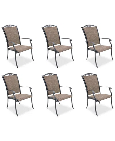 Macy's Wythburn Mix And Match Filigree Sling Outdoor Dining Chairs, Set Of 6, Created For  In Mocha Grey,pewter Finish