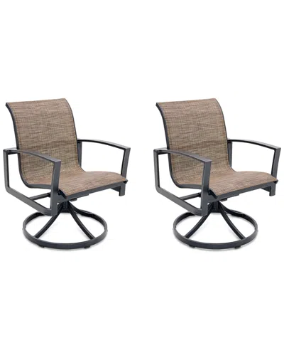 Macy's Wythburn Mix And Match Sleek Sling Outdoor Swivel Chairs, Set Of 2, Created For  In Mocha Grey,pewter Finish