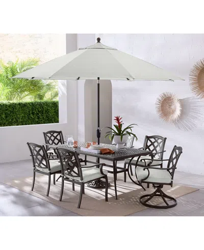 Macy's Wythburn Outdoor Dining 7pc Set (72"x38" Table & 4 Lattice Dining Chairs & 2 Lattice Swivel Chairs), In Black