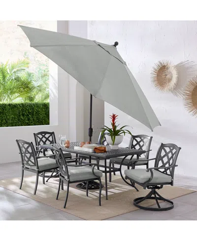 Macy's Wythburn Outdoor Dining 7pc Set (72"x38" Table & 4 Lattice Dining Chairs & 2 Lattice Swivel Chairs), In Pewter,oyster Light Grey