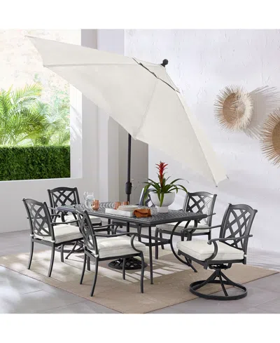 Macy's Wythburn Outdoor Dining 7pc Set (72"x38" Table & 4 Lattice Dining Chairs & 2 Lattice Swivel Chairs), In Pewter,pearl White