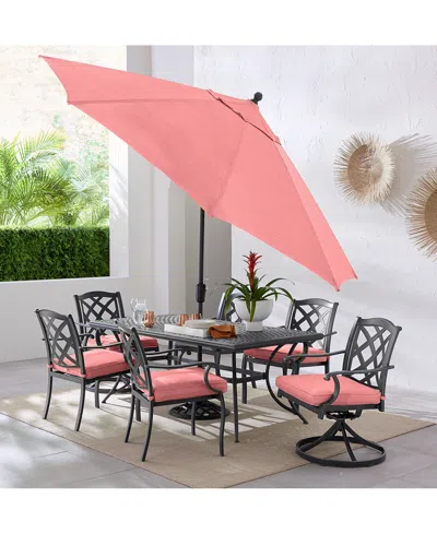 Macy's Wythburn Outdoor Dining 7pc Set (72"x38" Table & 4 Lattice Dining Chairs & 2 Lattice Swivel Chairs), In Pink