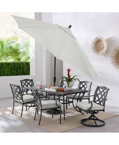 Macy's Wythburn Outdoor Dining 7pc Set (72"x38" Table & 4 Lattice Dining Chairs & 2 Lattice Swivel Chairs), In White