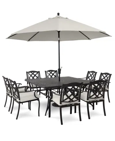 Macy's Wythburn Outdoor Dining 9pc Set (64" Square Table & 8 Lattice Dining Chairs), Created For  In Bronze,pearl White