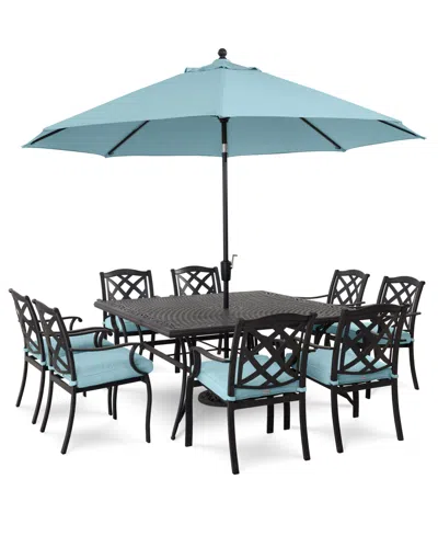 Macy's Wythburn Outdoor Dining 9pc Set (64" Square Table & 8 Lattice Dining Chairs), Created For  In Blue